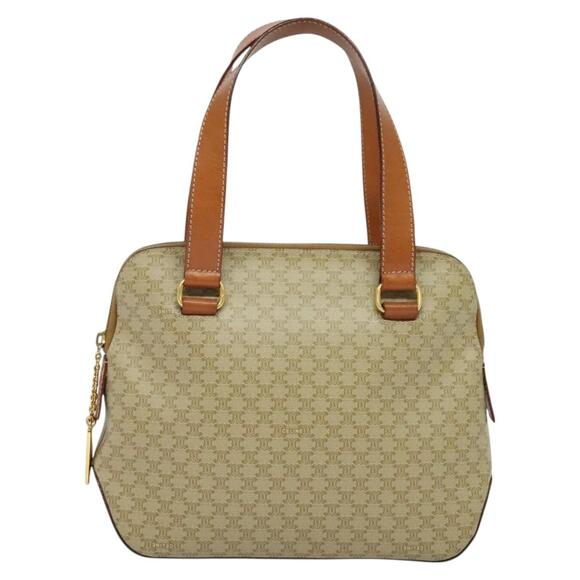 CELINE Macadam Canvas Hand Bag Pvc Beige Gold - Picture 2 of 12